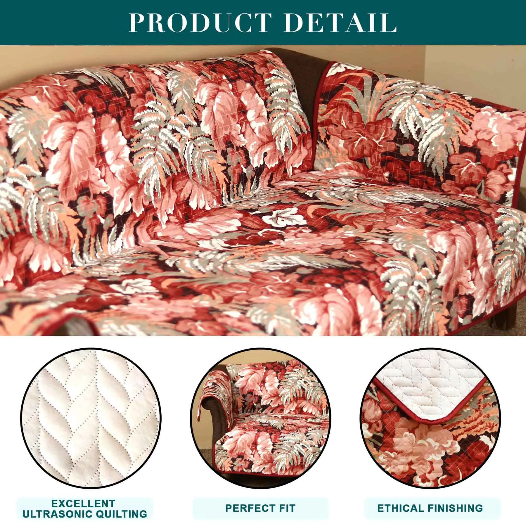 Peachy Monstera Quilted Sofa Cover Set