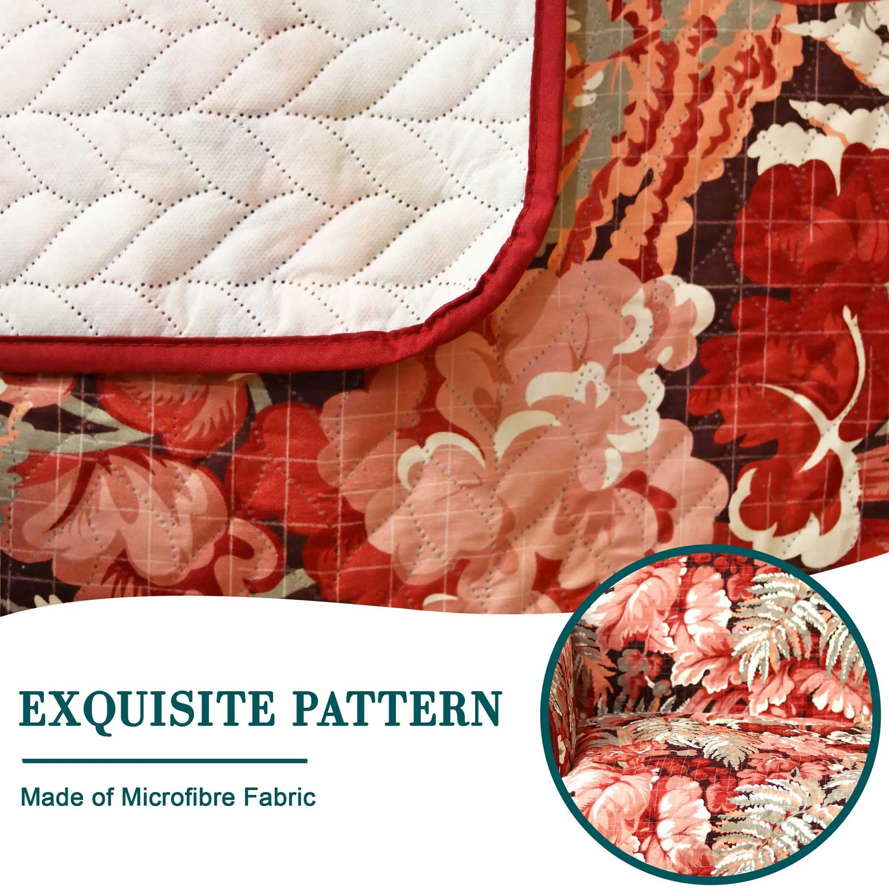 Peachy Monstera Quilted Sofa Cover Set