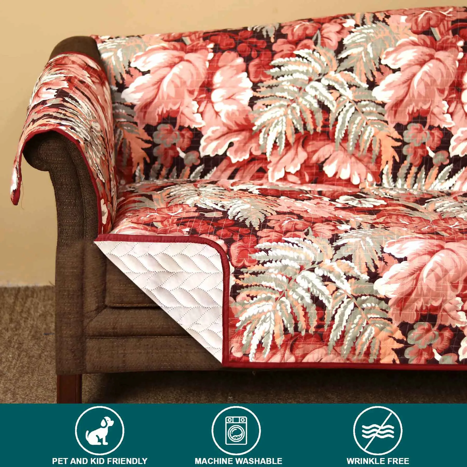 Peachy Monstera Quilted Sofa Cover Set
