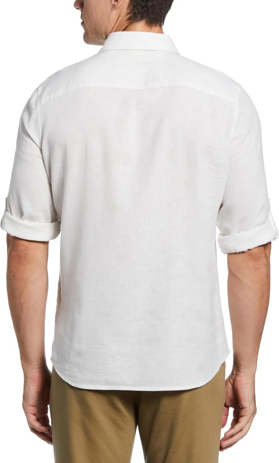 Perry Ellis Men's Untucked Linen Blend Rolled Sleeve Stripe Shirt