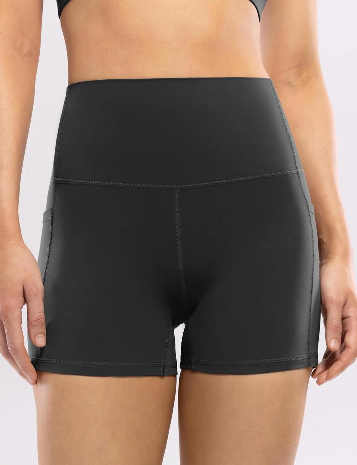 POSHDIVAH Women's Creamluxe Yoga Shorts with Pockets - 4"/6"/8" High Waisted Spandex Workout Volleyball Running Biker Shorts