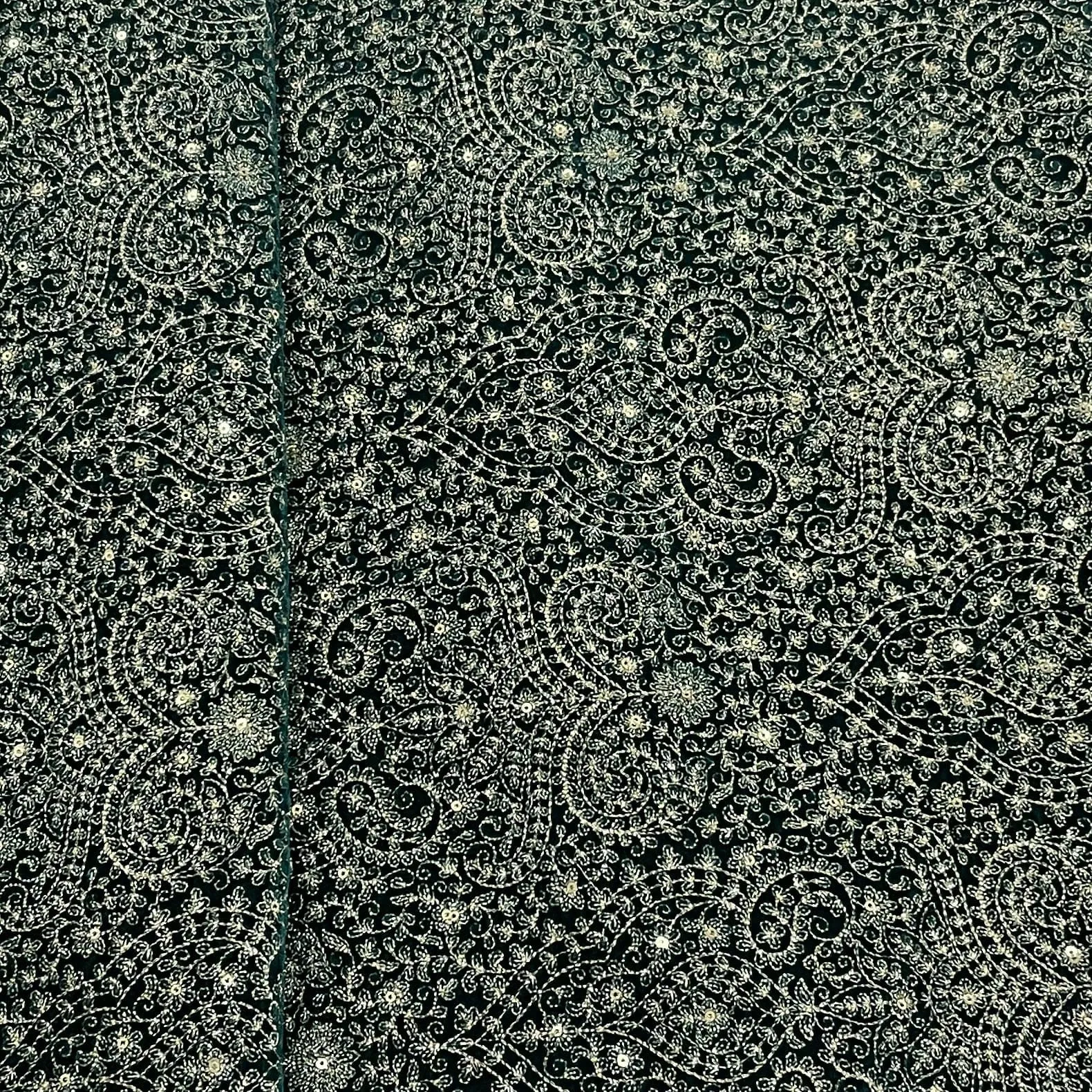 Premium Teal Blue Traditional Sequins Thread Embroidery Velvet Fabric