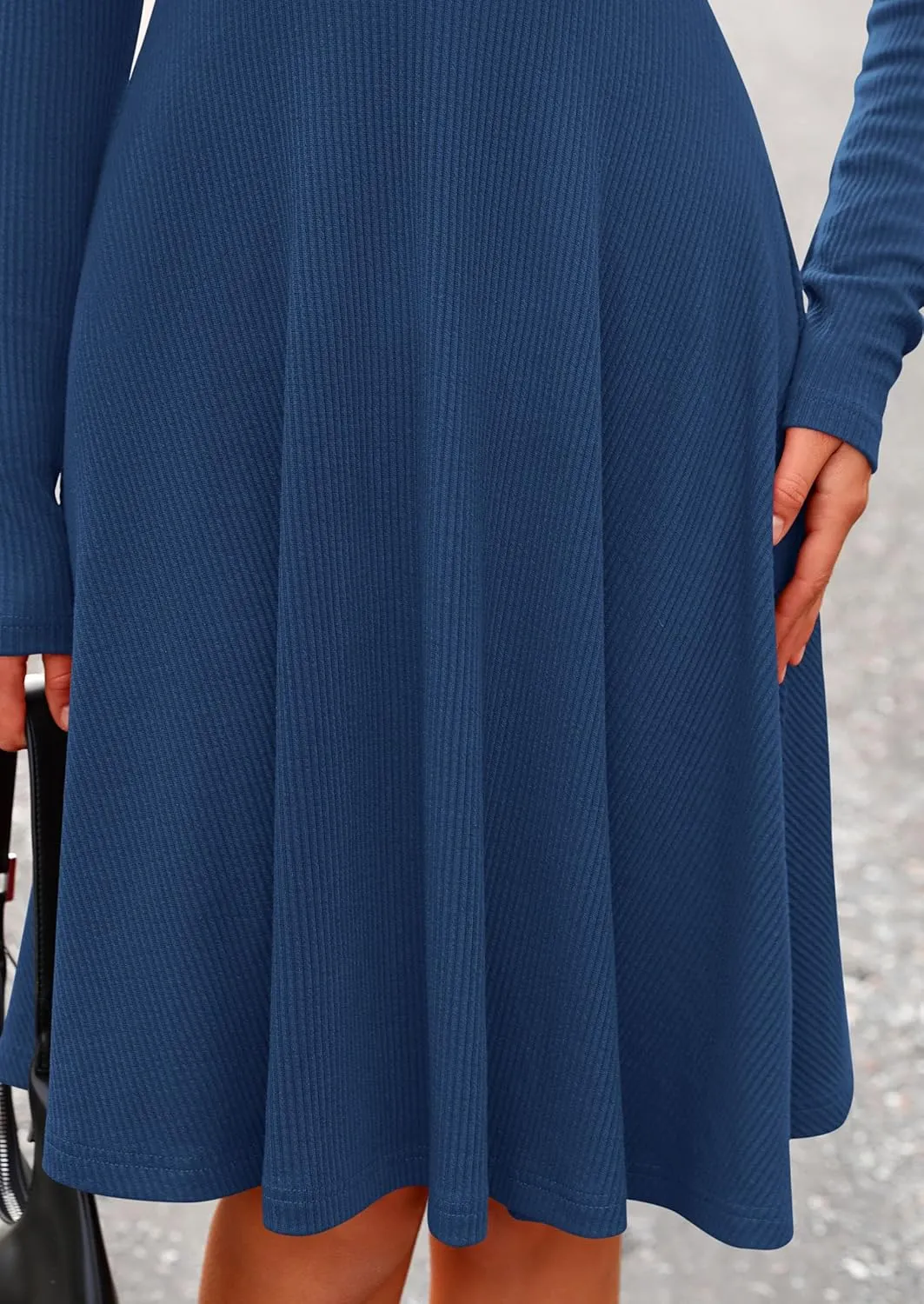 PRETTYGARDEN Women's Spring Fall Short Dress Ribbed Knit Crewneck Long Sleeve A Line Flowy Casual Elegant Going Out Dresses