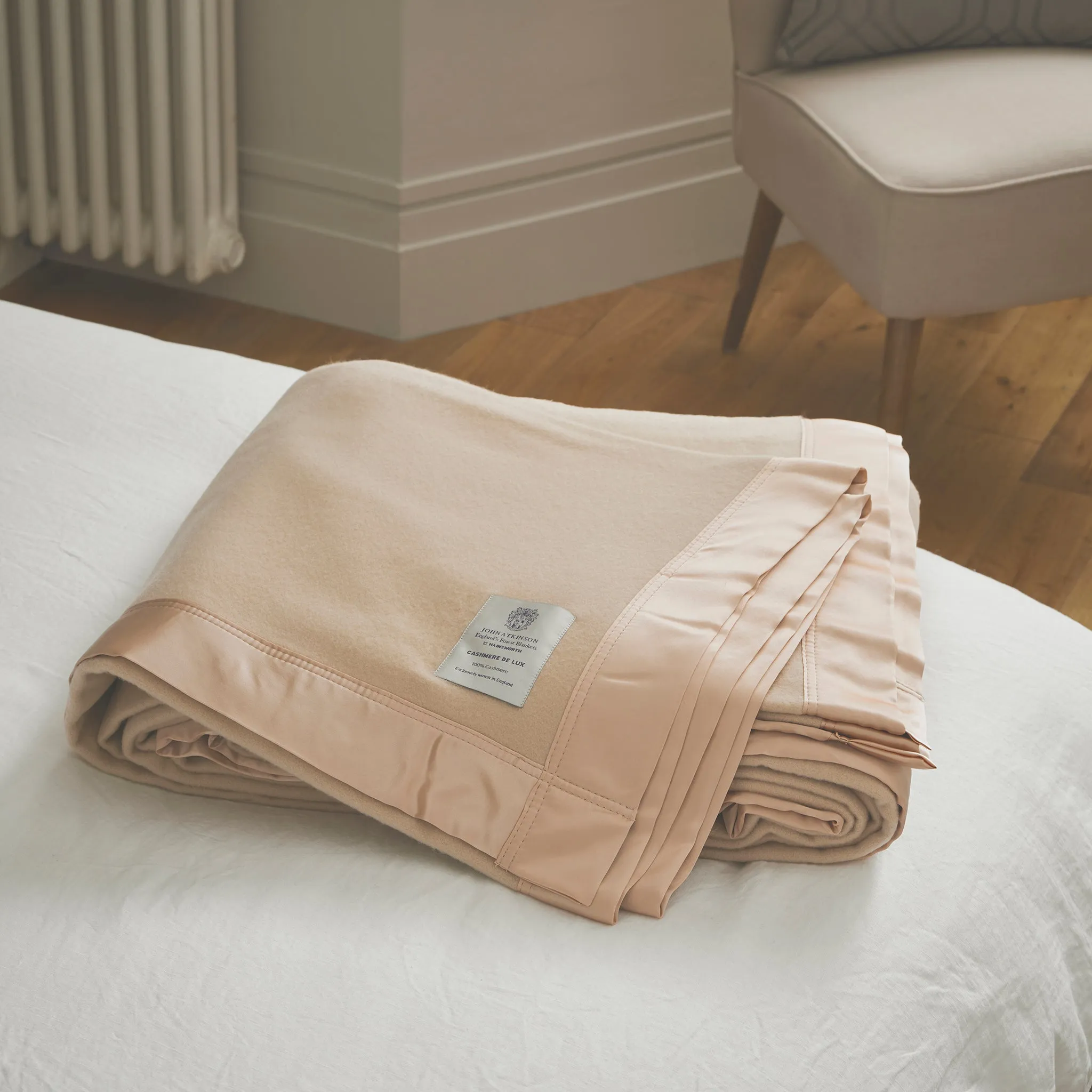 Pure Cashmere Champagne Blanket with Silk Banding