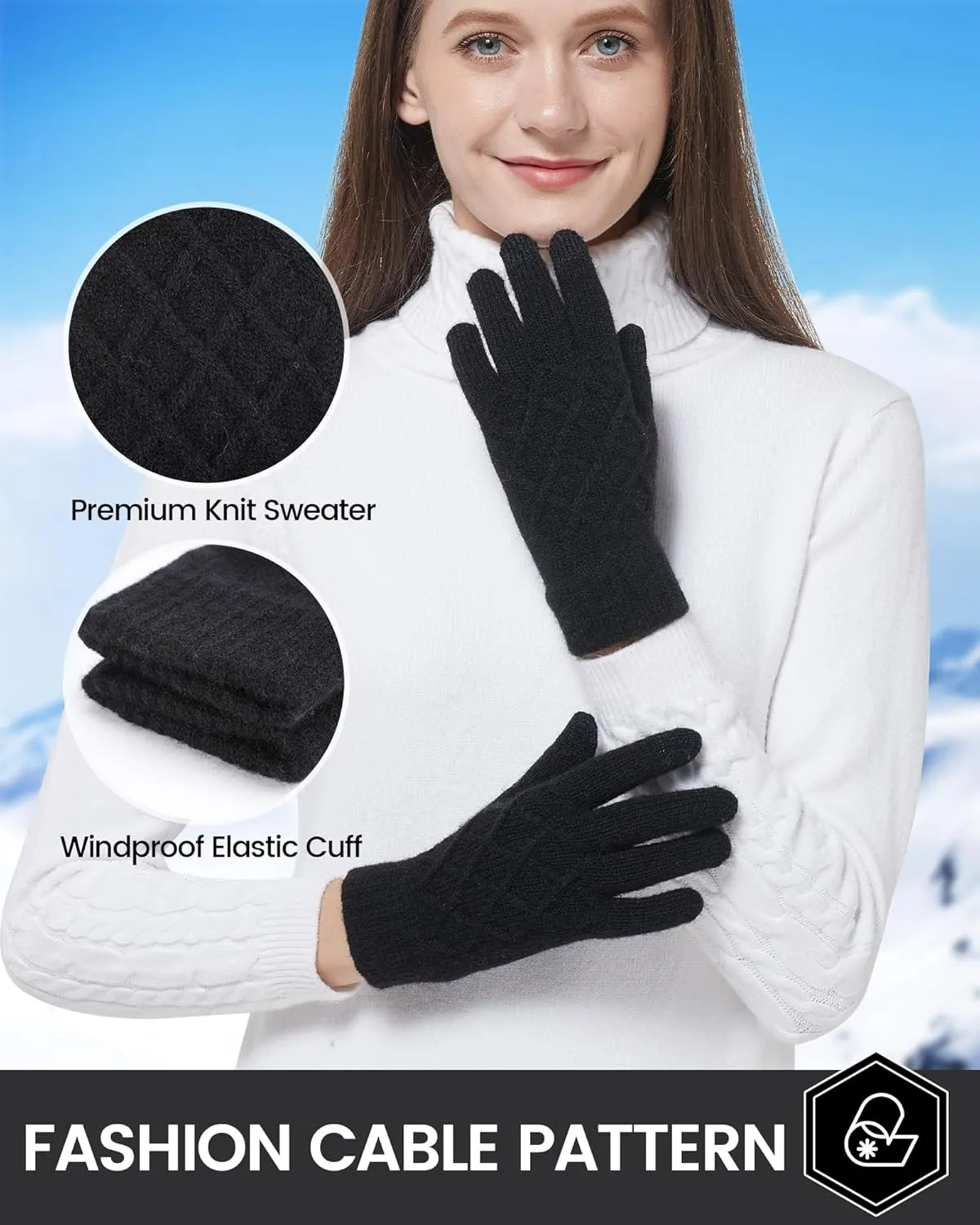 REACH STAR 2 Pairs Winter gloves for women Touch screen Elastic Thermal knit Lining Warm Gloves for Cold weather