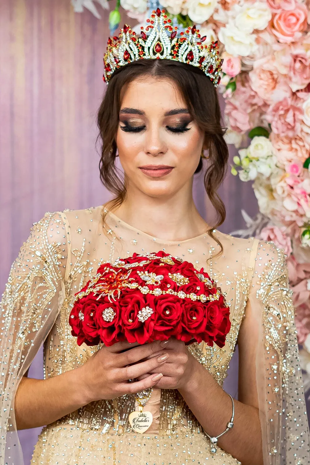 Red last teddy bear for quinceanera