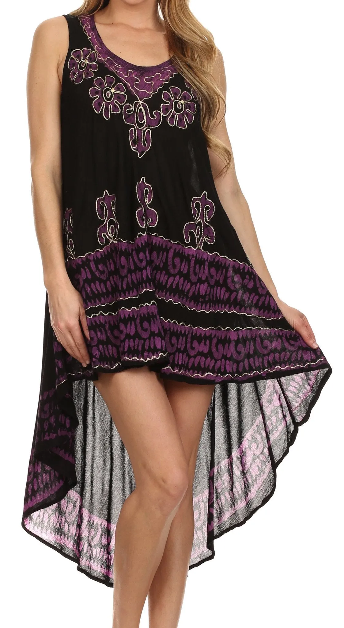 Sakkas Lily Luau Flower Embroidered High Low Dress