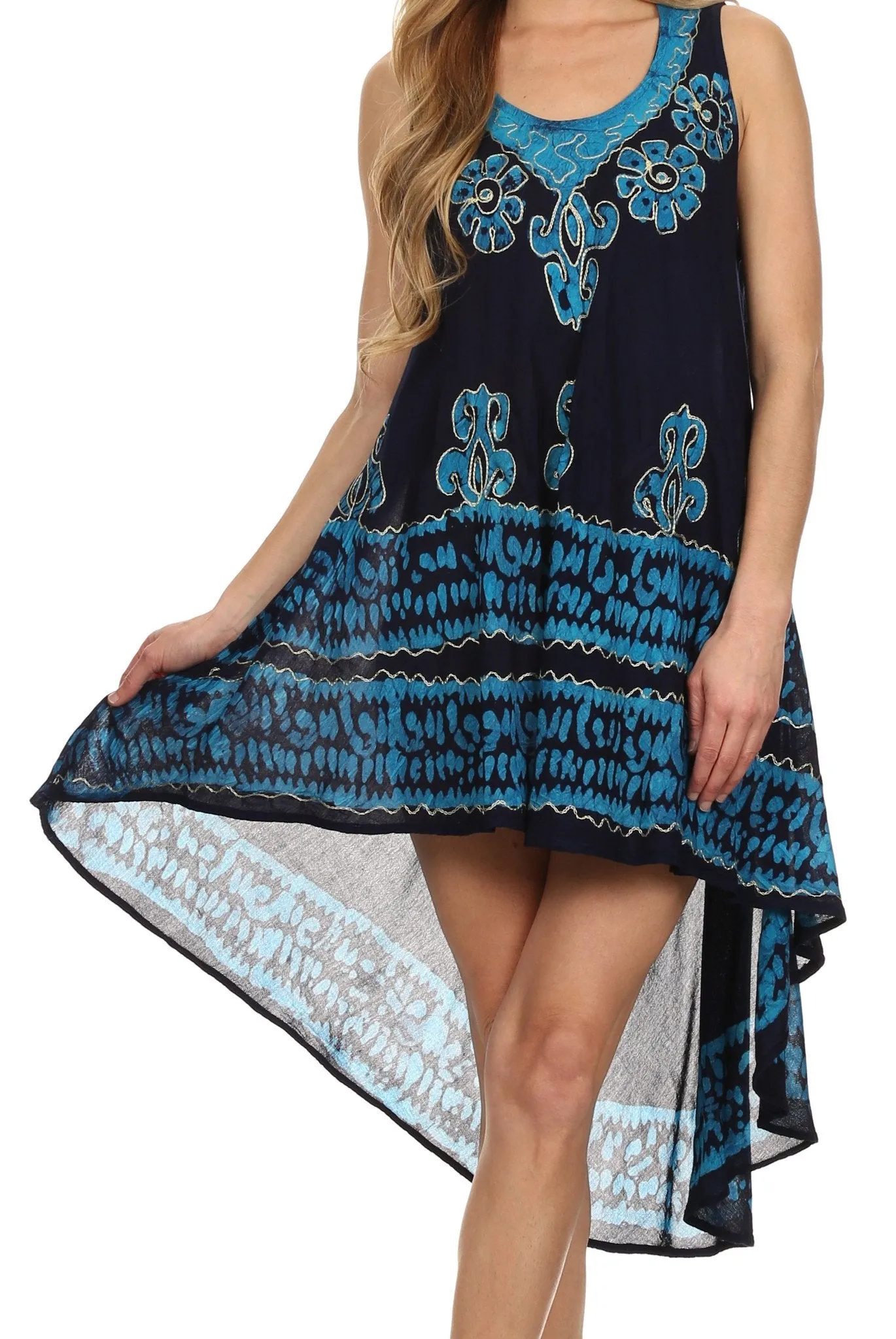 Sakkas Lily Luau Flower Embroidered High Low Dress