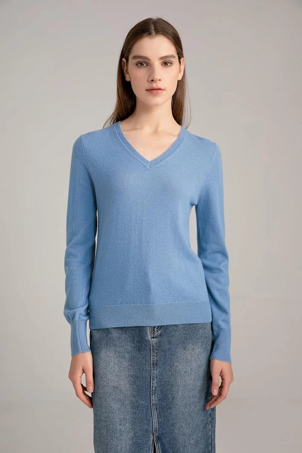 State Cashmere Womens Essential V-Neck Sweater 100% Pure Cashmere Classic Long Sleeve Pullover