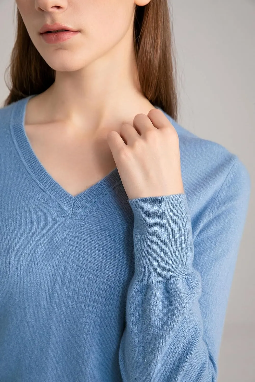 State Cashmere Womens Essential V-Neck Sweater 100% Pure Cashmere Classic Long Sleeve Pullover