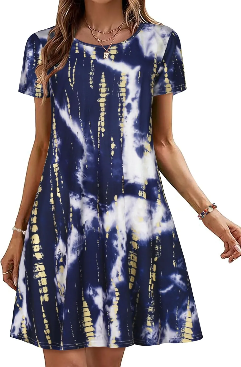 Summer Dresses for Women Casual Tshirt Short Sleeve Floral Sundress Beach Cover Ups with Pockets