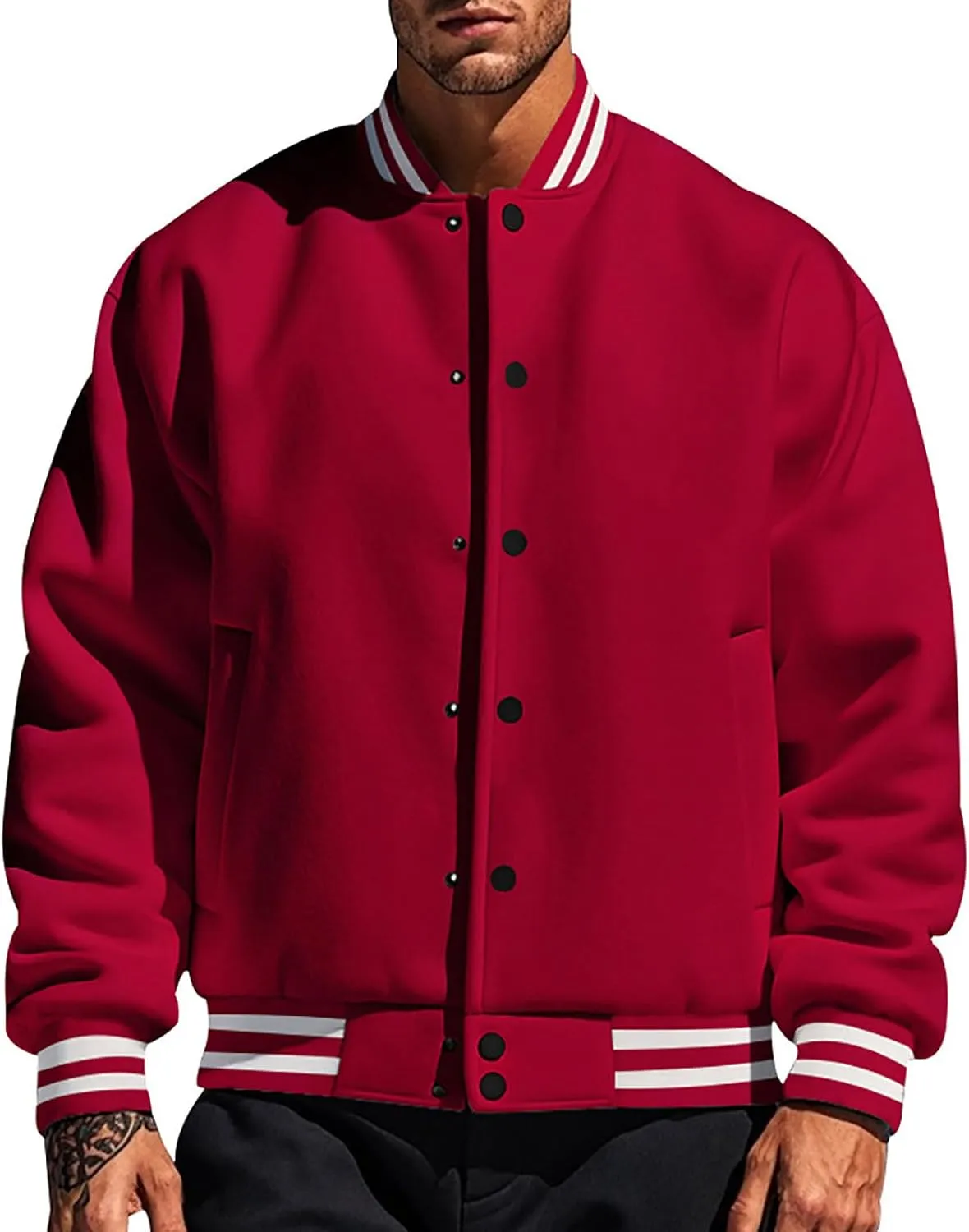 Varsity Jacket For Men Baseball Bomber Jacket Cotton Blend Letterman Jackets Trendy Lightweight Casual Coat
