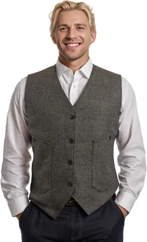 Vest for Men Formal Dress Business Casual Herringbone Tweed Vest Jacket for Men Waistcoat