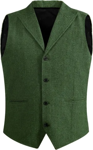 Vest for Men Formal Dress Business Casual Herringbone Tweed Vest Jacket for Men Waistcoat