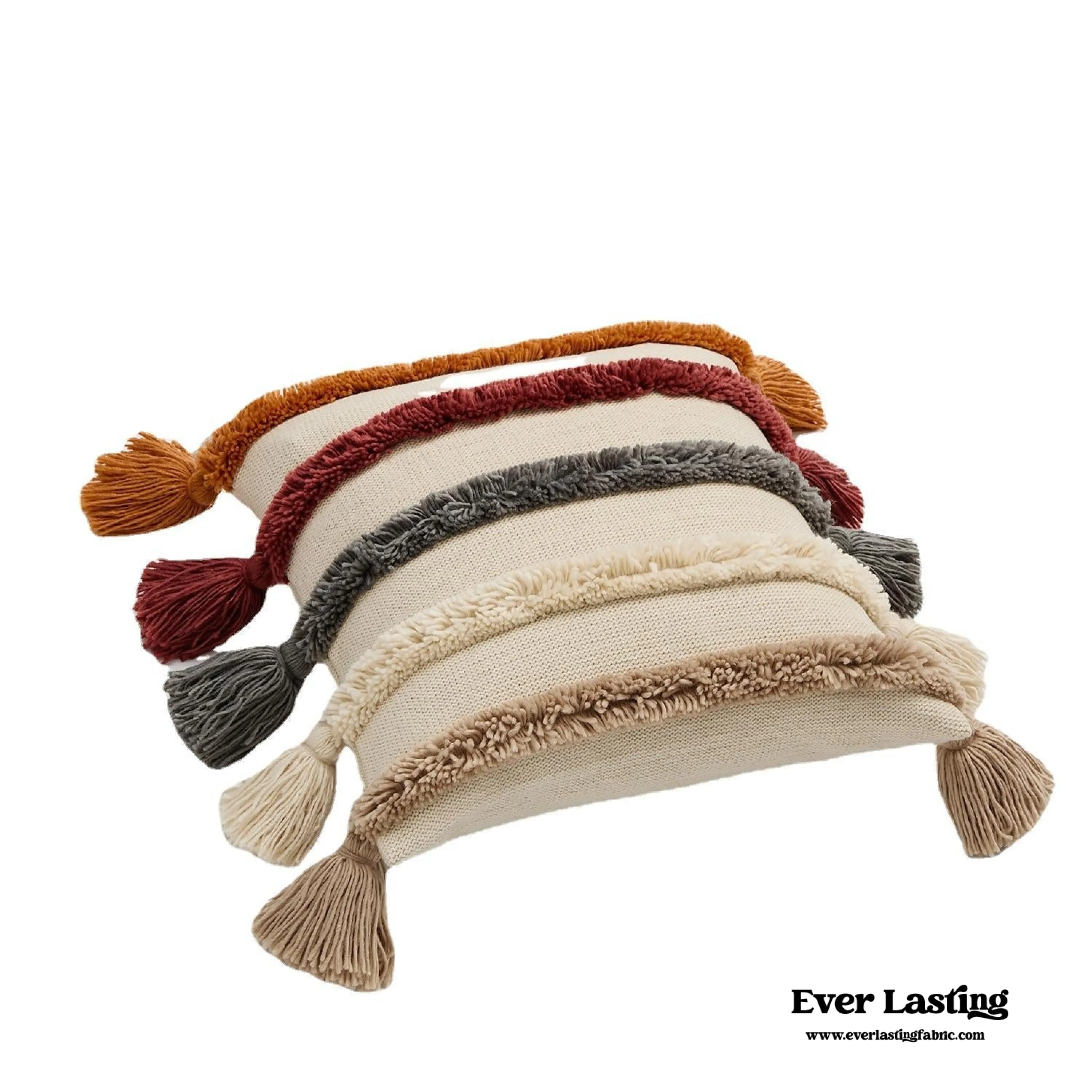 Warm Tone Fall Tufted Pillows with Tassels / Beige