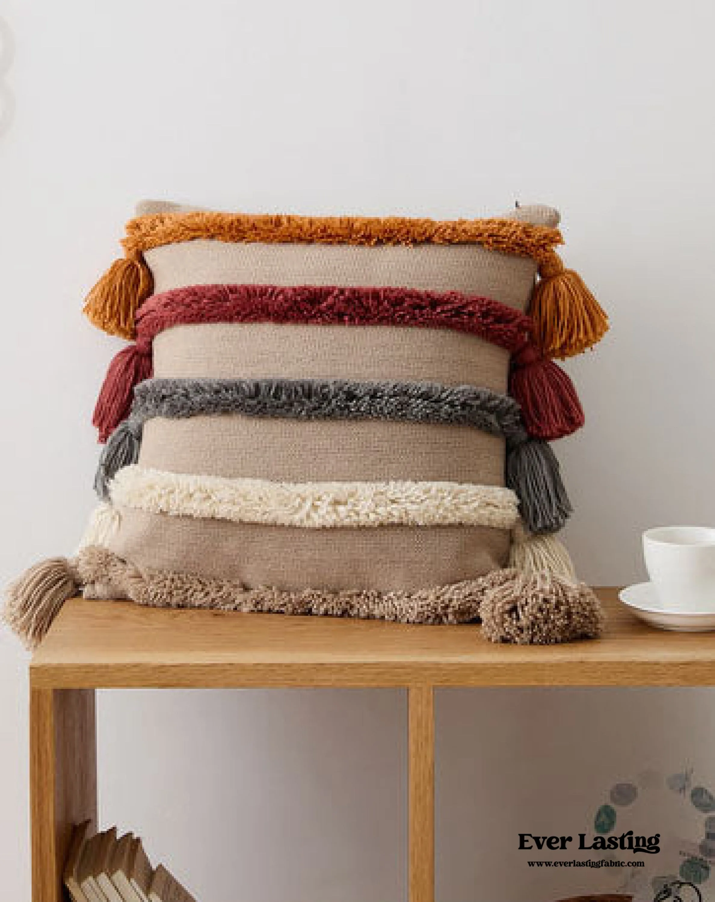 Warm Tone Fall Tufted Pillows with Tassels / Beige