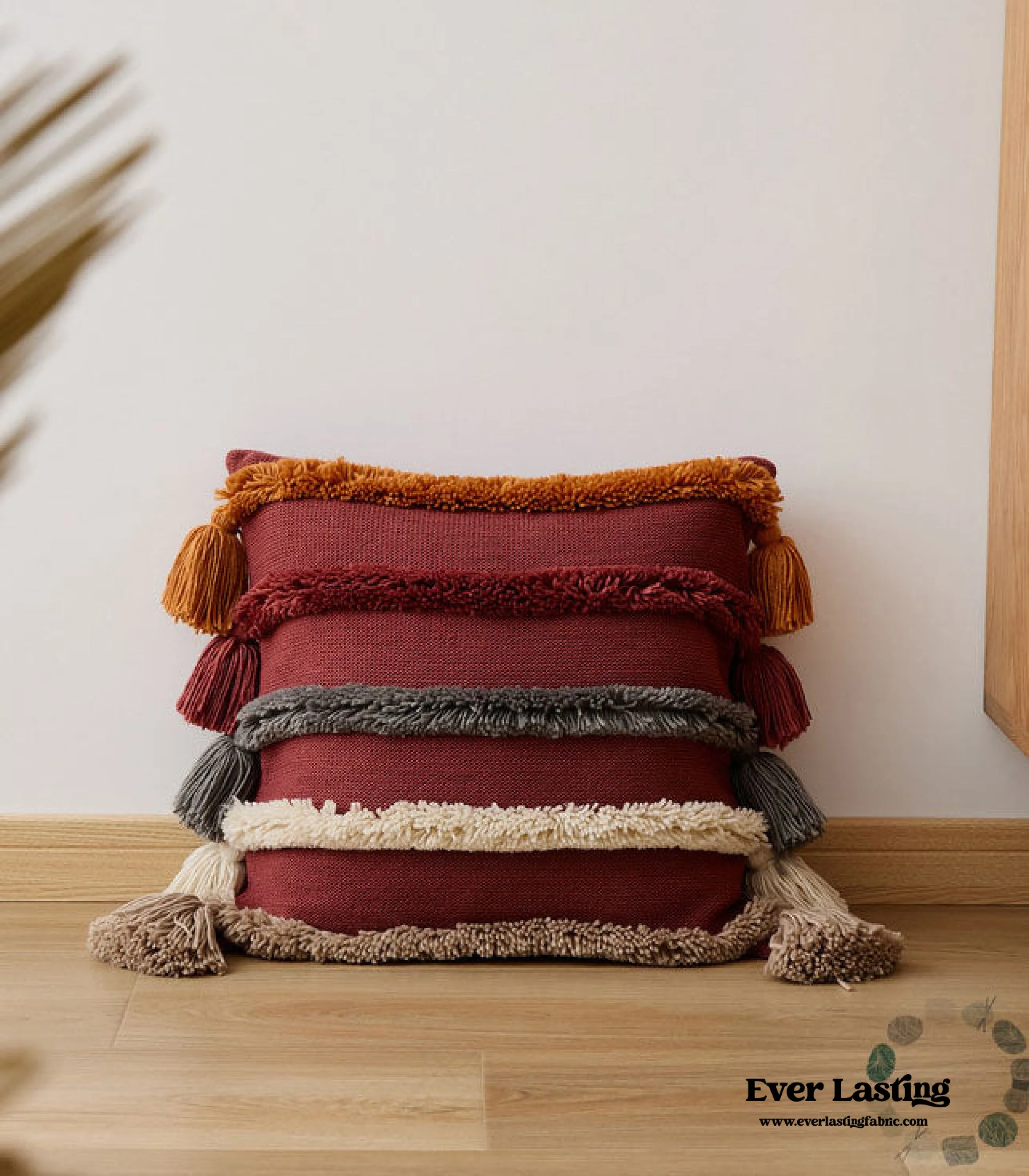 Warm Tone Fall Tufted Pillows with Tassels / Beige