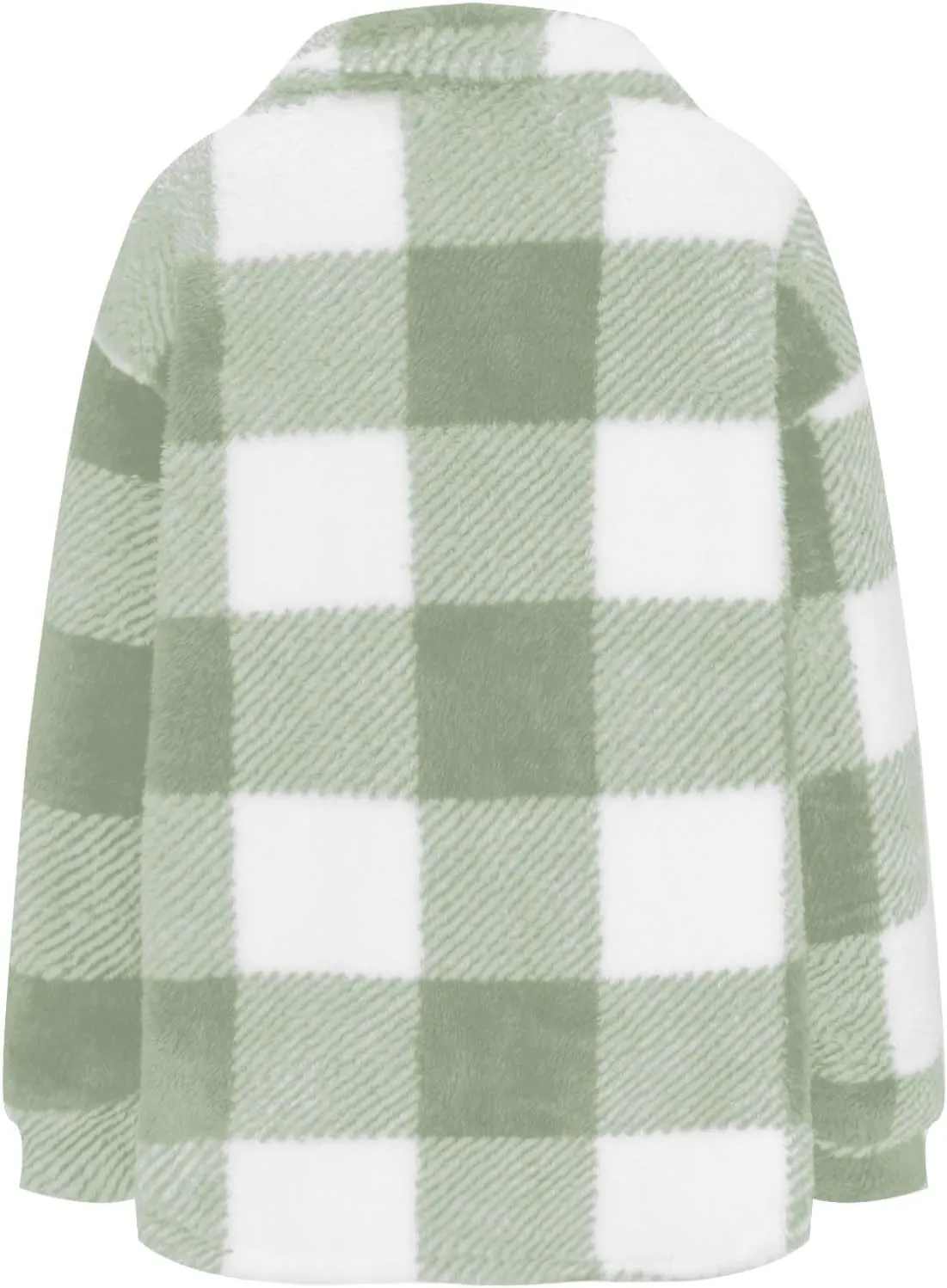 Women's Fuzzy Fleece Plaid Shacket Jacket Checkered Button Down Long Sleeve Shirts Jacket Wth Flap Pockets Plus Size