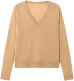 Women's Merino Wool Sweater Casual Lightweight V Neck Raglan Sleeve Knit Top Loose Pullover