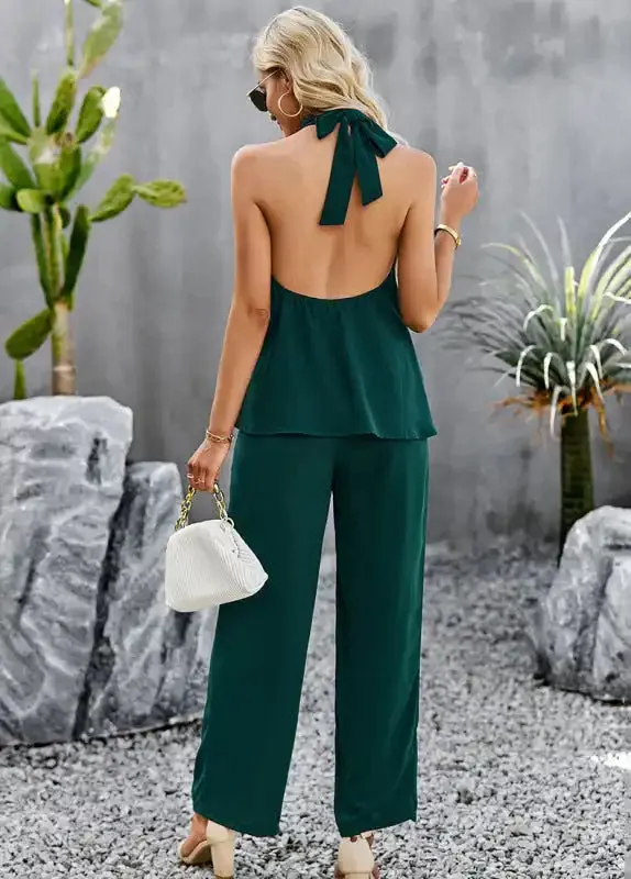 Women’s new elegant and fashionable halterneck sleeveless tops and straight pants two-piece set