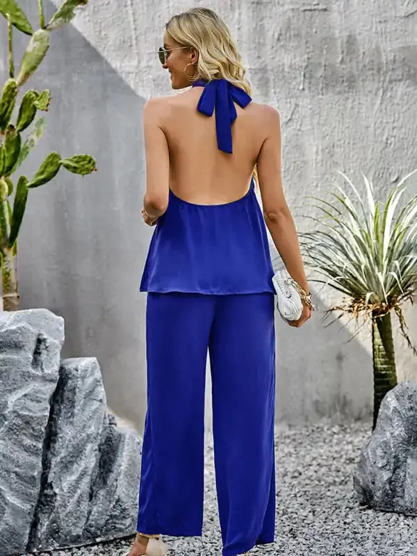 Women’s new elegant and fashionable halterneck sleeveless tops and straight pants two-piece set