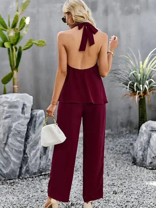 Women’s new elegant and fashionable halterneck sleeveless tops and straight pants two-piece set