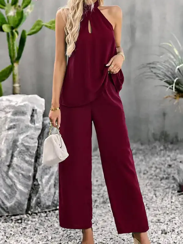 Women’s new elegant and fashionable halterneck sleeveless tops and straight pants two-piece set