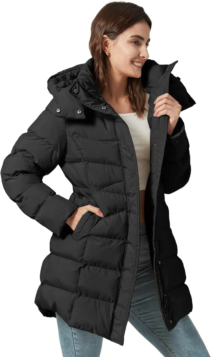 Women's Winter Warm Long Puffer Jacket Detachable Hood Quilted Thicken Coats