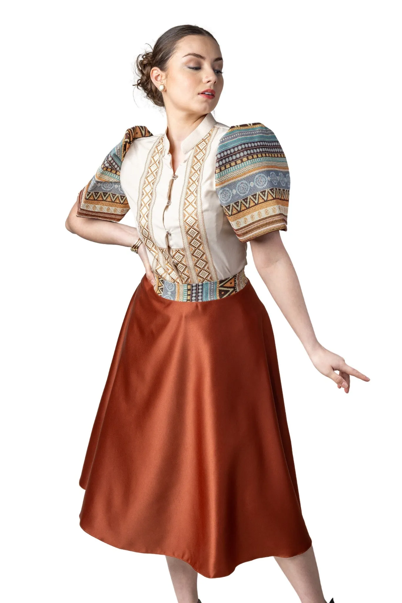 WS22 - Baro't Saya Ethnic Filipiniana Copper - Blouse and Skirt Set