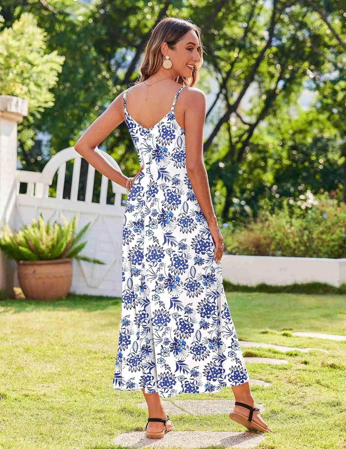 Zeagoo Womens Summer Maxi Dress Spaghetti Strap Casual Printed Dress Boho Floral Beach Sundress,